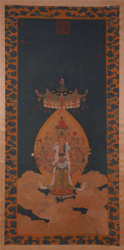 CHINESE SCROLL PAINTING OF STANDING GUANYIN
