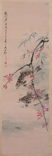 CHINESE SCROLL PAINTING OF FISH AND FLOWER