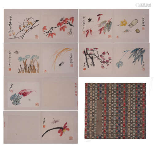 TEN PAGES OF CHINESE ALBUM PAINTING OF INSECT AND FLOWER