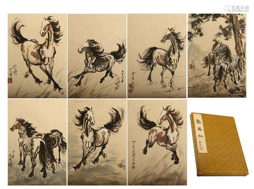 EIGHT PAGES OF CHINESE ALBUM PAINTING OF HORSE