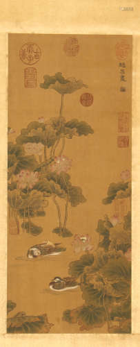 CHINESE SCROLL PAINTING OF DUCK AND LOTUS
