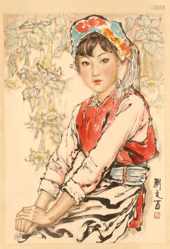 CHINESE SCROLL PAINTING OF GIRL