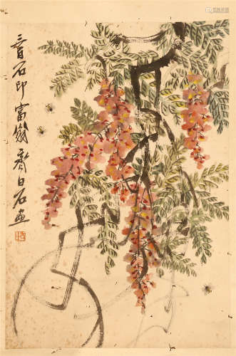 CHINESE SCROLL PAINTING OF WASP AND FLOWER
