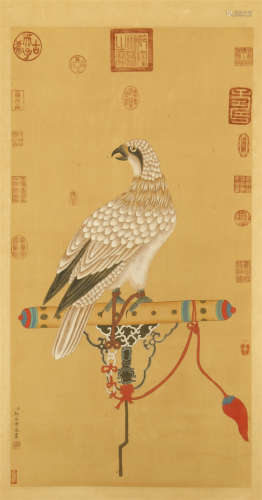 CHINESE SCROLL PAINTING OF EAGLE ON PORCH