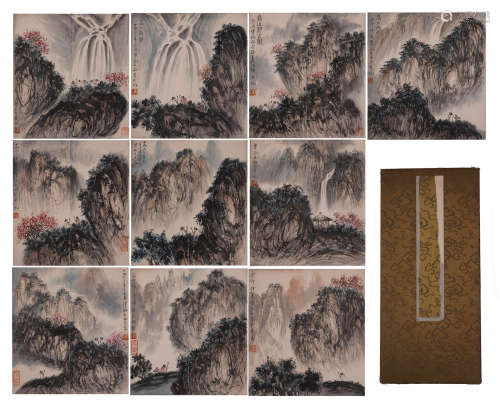 TEN PAGES OF CHINESE ALBUM PAINTING OF MOUNTAIN VIEWS