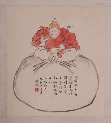 CHINESE SCROLL PAINTING OF MAN ON ROCK