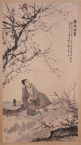 CHINESE SCROLL PAINTING OF MAN UNDER TREE