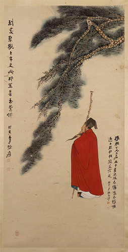 CHINESE SCROLL PAINTING OF MAN UNDER PINE