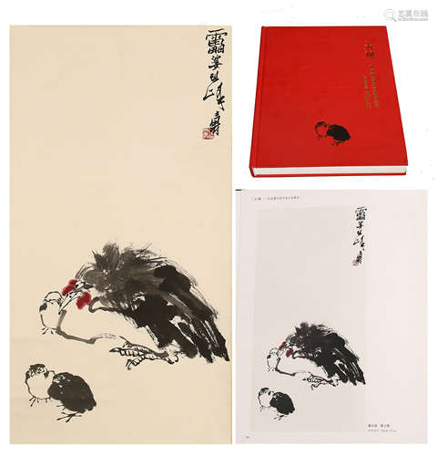 CHINESE SCROLL PAINTING OF CHICKEN FAMILY WITH PUBLICATION