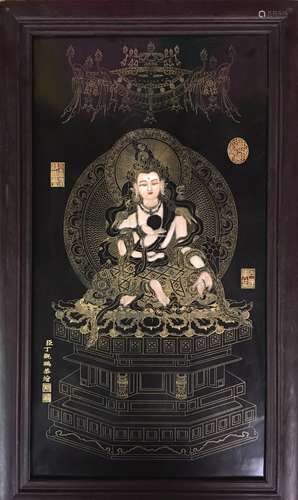 Chinese Framed Porcelain Painting of Thangka