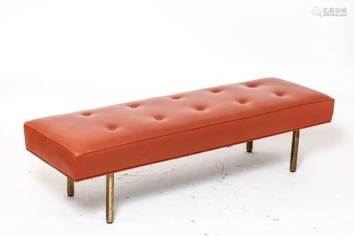 Contemporary Orange Faux-Leather Upholstered Bench