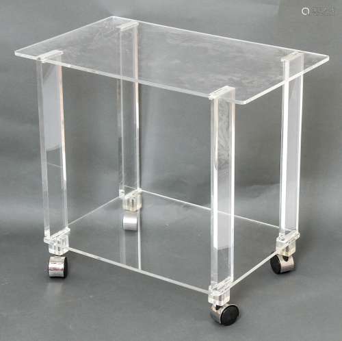 Modern Lucite Two-Tier Rolling Bar Cart