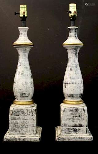 Porcelain Faux Bois Glazed Table Lamps Pair