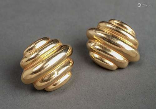 14K Yellow Gold Modern Post Earrings, Pair