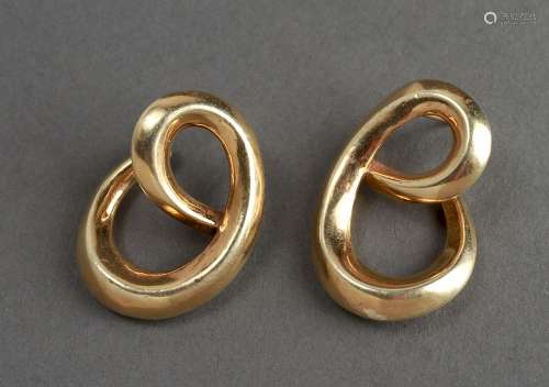 14K Yellow Gold Modern Motif Post Earrings, Pair