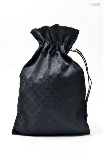 Gucci Black Canvas Monogram Drawstring Bag