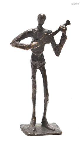 Modern Bronze Guitar Musician Sculpture