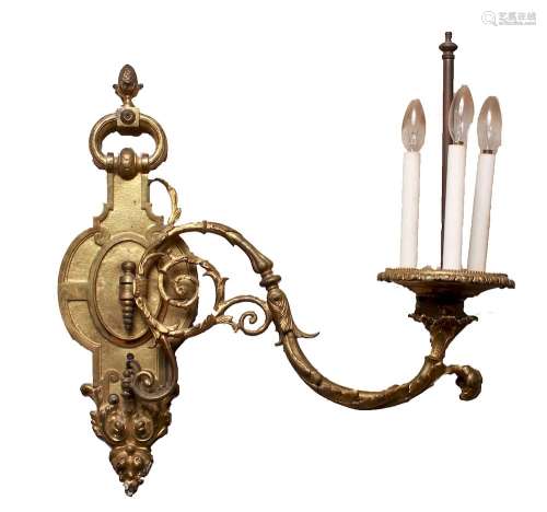 Gilt Metal 3-Light Candelabra Wall Sconce