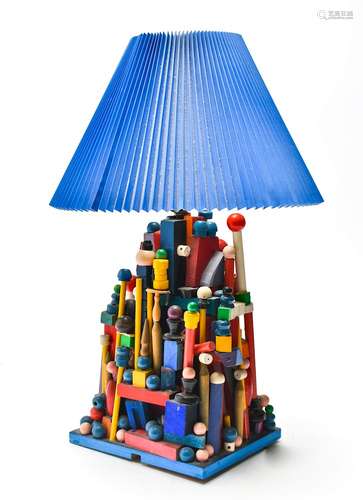 Whimsical Modern Polychrome Wood Table Lamp