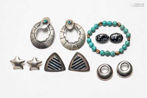 Silver Earrings & Turquoise Beads Bracelet