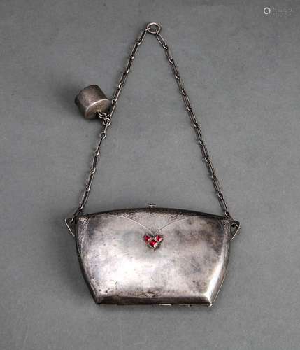 Art Nouveau Silver Coin Purse w Garnets