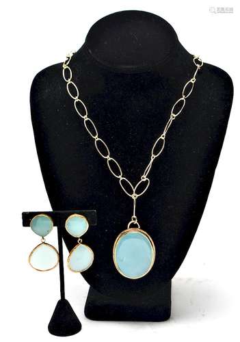 Silver Gilt & Chrysoprase Earrings & Necklace