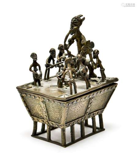 West African Figures on bronze Lidded Box