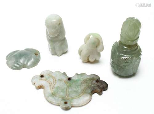 Chinese Celadon Jade Snuff Bottle & Pendants, 5