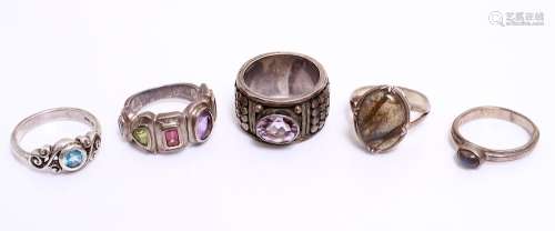 Silver Rings w Sapphire, Amethyst & Labradorite, 5