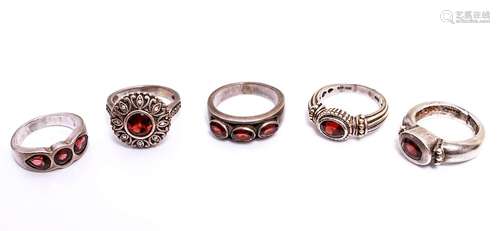 Sterling Silver Rings with Garnets, 5