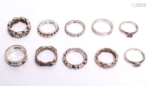 Sterling Silver Modern Rings Group of 10