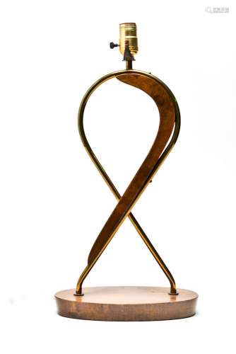 Mid-Century Modern Wood & Brass Table Lamp