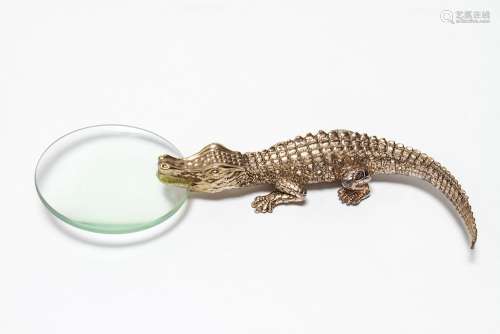 L'Objet Crocodile Gilt Metal Magnifying Glass