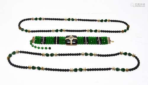 Costume Black Green Beaded Necklaces, 3