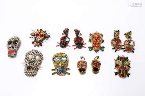 Richard Minadeo Skull Brooches & Earrings, 9