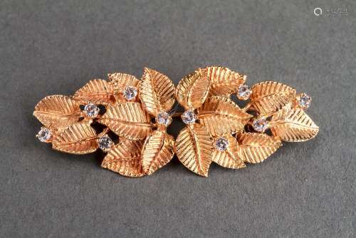 14K Yellow Gold & Spinels Leaf Motif Brooch