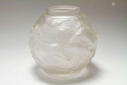R. Lalique France Horses Frosted Glass Vase