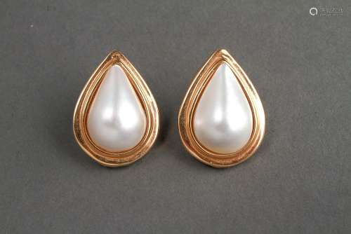 14K Gold Mabe Pearl Pear-Form Post Earrings, Pair