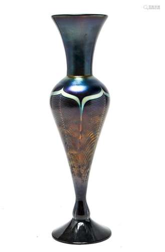 Modern Hand-Blown Pulled-Feather Art Glass Vase