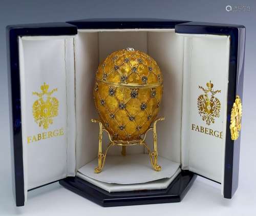 Faberge Gold Gilt, Enamel Guilloche Coronation Egg