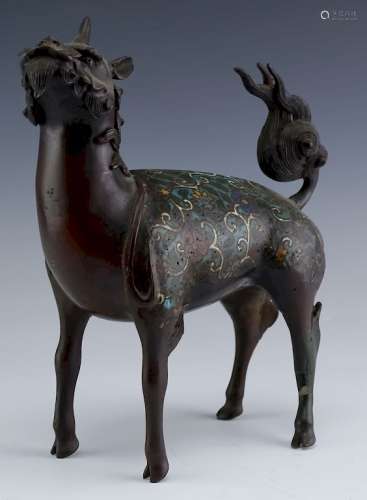 Old Chinese Enamel Cloisonne Bronze Qilin Kirin