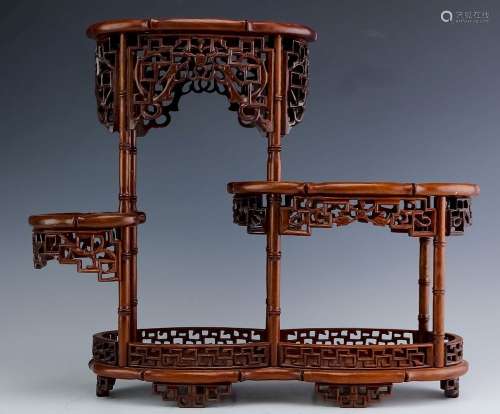 Old Chinese Reticulated Zitan Wood Tiered Shelf