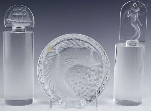 Lalique LOT French Crystal Plaques & Fish Bowl