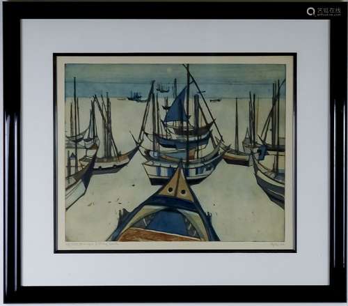 Otto Eglau 1917-1988 German Fishing Boat Etching