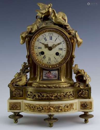 Scherer French Dore Bronze Marble Porcelain Clock