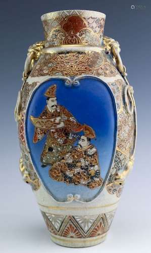 Old Japanese Figural Decorated Satsuma Enamel Vase