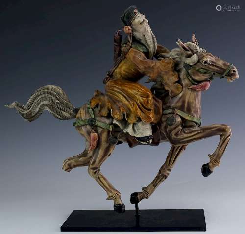 Old Chinese Ceramic Horse w Wise Scholar Roof Tile