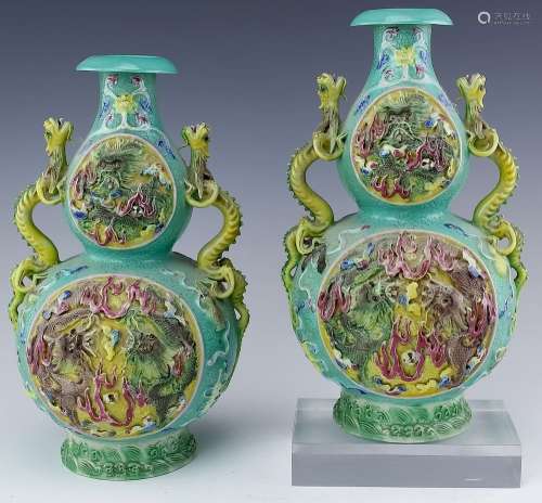 Pr Chinese Porcelain Dragon Vase, Articulated Eyes