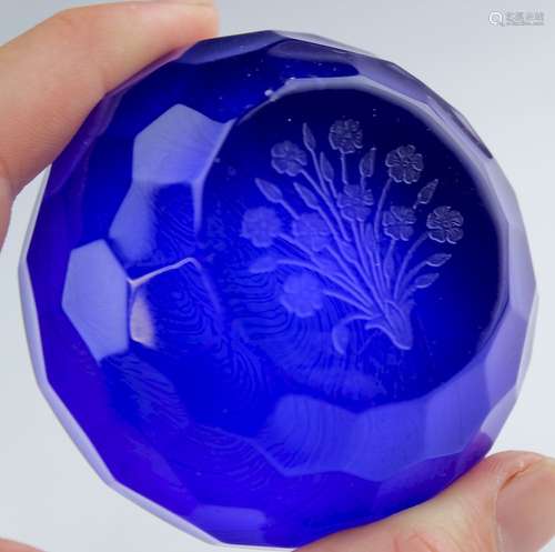 St. Louis French Crystal Cobalt Floral Paperweight