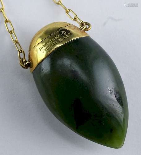 Tiffany & Co Peretti 18K Gold Jade Bottle Necklace